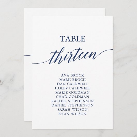 Elegant marineblauw Tafelnummer 13 Zitplaatje (Voorkant / Achterkant)