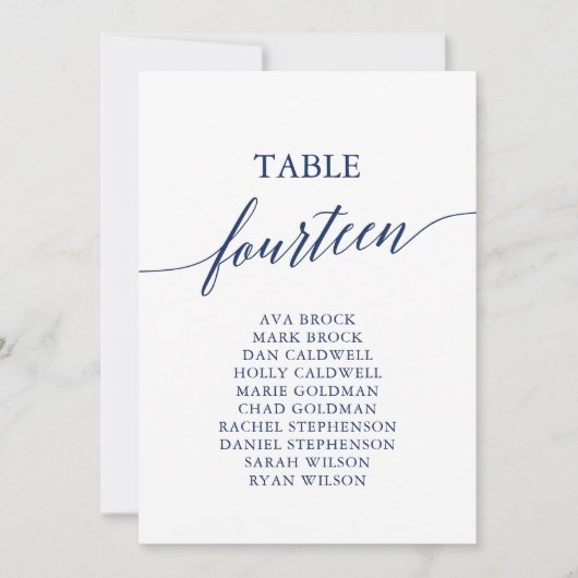 Elegant marineblauw Tafelnummer 14 Zitplaatje (Voorkant)