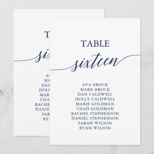 Elegant marineblauw Tafelnummer 16 Zitplaatje (Voorkant / Achterkant)