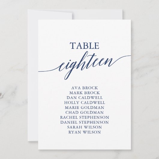 Elegant marineblauw Tafelnummer 18 Zitplaatje (Voorkant)