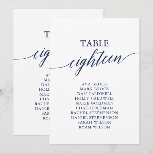 Elegant marineblauw Tafelnummer 18 Zitplaatje (Voorkant / Achterkant)