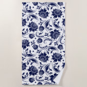 Elegant marineblauw vogelgrieppatroon strandlaken (Voorkant)