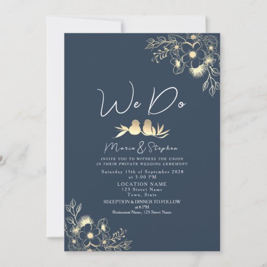 Elegant marineblauw we doen bruiloft kaart (Voorkant)