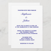 Elegant marineblauw wit eenvoudige minimale bruilo kaart (Voorkant / Achterkant)