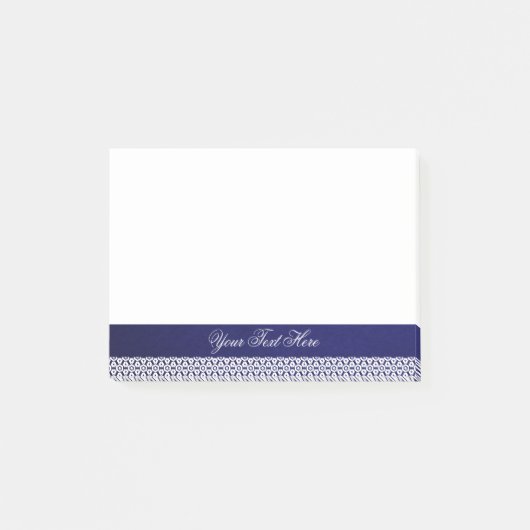 Elegant marineblauw wit ornamentaal gepersonalisee post-it® notes (Voorkant)