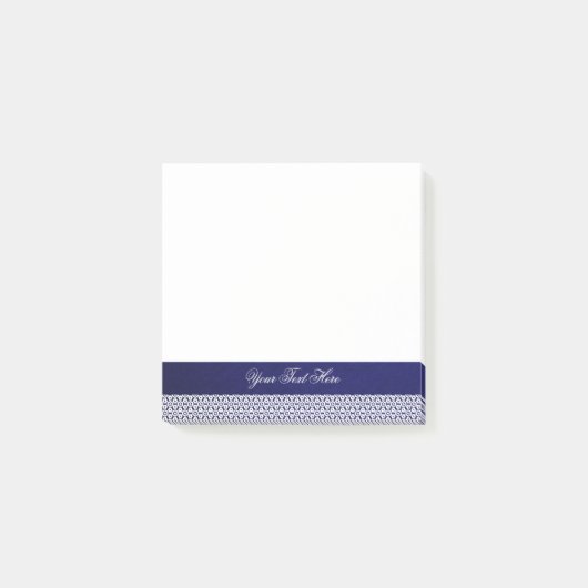 Elegant marineblauw wit ornamentaal gepersonalisee post-it® notes (Voorkant)