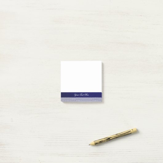 Elegant marineblauw wit ornamentaal gepersonalisee post-it® notes (Op bureau)