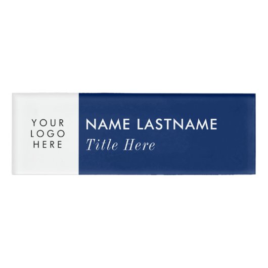 Elegant marineblauw-witte Logo-magneettitel Naambadge (Voorkant)