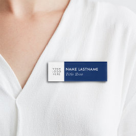 Elegant marineblauw-witte Logo-magneettitel Naambadge