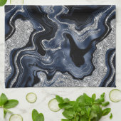 Elegant marineblauw & zilver glitter agaat patroon theedoek (Gevouwen)