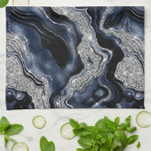 Elegant marineblauw & zilver glitter agaat patroon theedoek (Gevouwen)