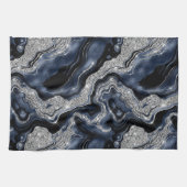 Elegant marineblauw & zilver glitter agaat patroon theedoek (Horizontaal)