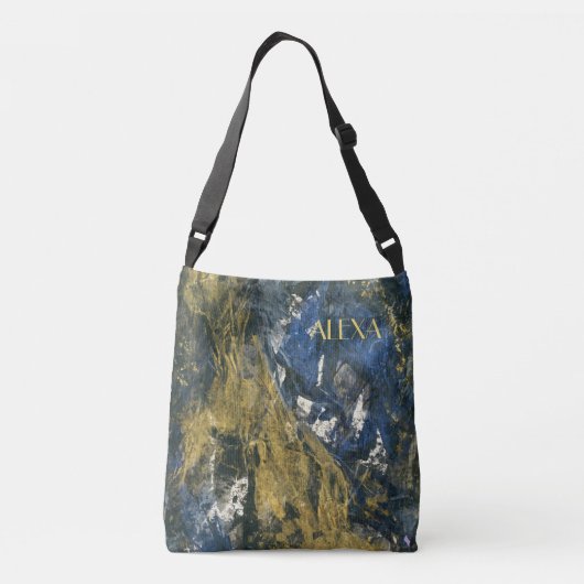 Elegant marineblauw zwart goud Abstract Crossbody Tas (Achterkant)