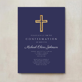 Elegant marineblauwe religieuze kruis jongensbeves kaart