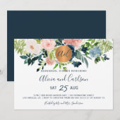 Elegant marinebloem monogram repetitiediner kaart (Voorkant / Achterkant)