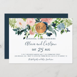Elegant marinebloem monogram repetitiediner kaart