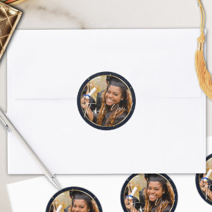 Elegant marinegoud Dank u Afstuderen Ronde Sticker