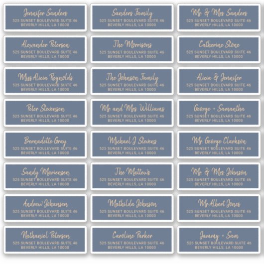 Elegant marinegoud individuele gast adresetiketten sticker (Voorkant)