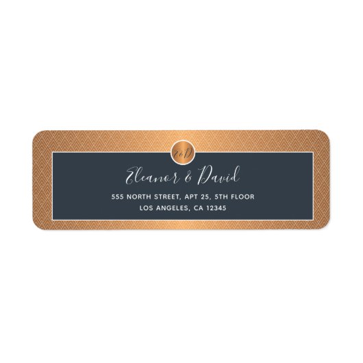 Elegant marinegoudmonogram bruiloft etiket (Voorkant)