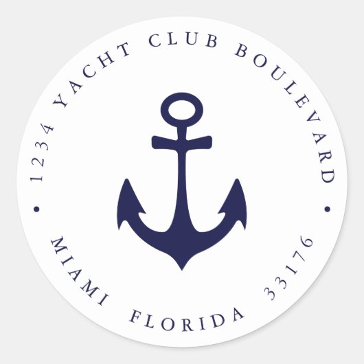 Elegant MARINEJACHT ANKER kust Retouradres Ronde Sticker (Voorkant)