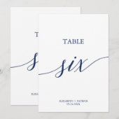 Elegant marinekalligrafie Tabel 6-tabelnummer Kaart (Voorkant / Achterkant)