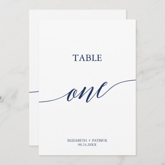Elegant marinekalligrafietabel Eén tabelnummer Kaart (Voorkant / Achterkant)