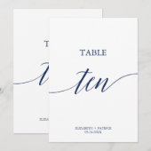 Elegant marinekalligrafietabel Tien tabelnummer Kaart (Voorkant / Achterkant)