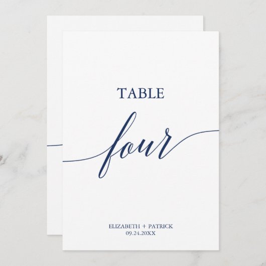 Elegant marinekalligrafietabel Vier tabelnummer Kaart (Voorkant / Achterkant)