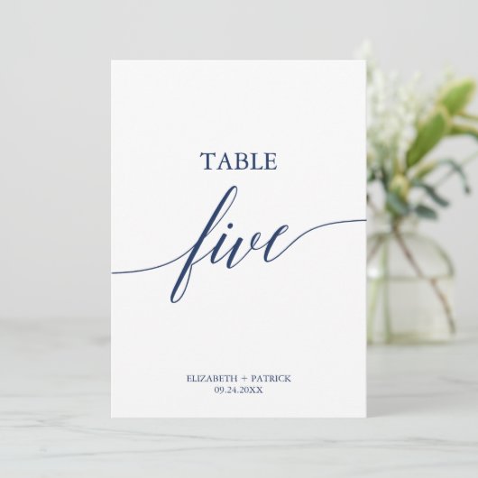 Elegant marinekalligrafietabel Vijf tabelnummer Kaart (Staand voorkant)