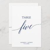 Elegant marinekalligrafietabel Vijf tabelnummer Kaart (Voorkant / Achterkant)