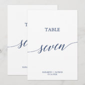 Elegant marinekalligrafietabel zeven tabelnummer kaart (Voorkant / Achterkant)