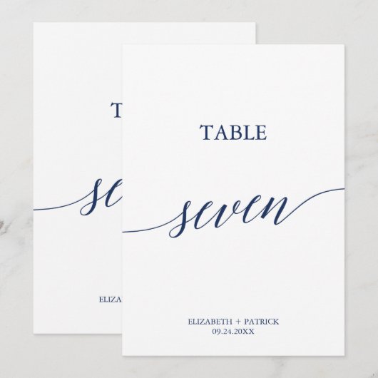 Elegant marinekalligrafietabel zeven tabelnummer kaart (Voorkant / Achterkant)