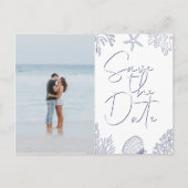 Elegant marinekoraal strand foto bespaart datum uitnodiging briefkaart (Voorkant)