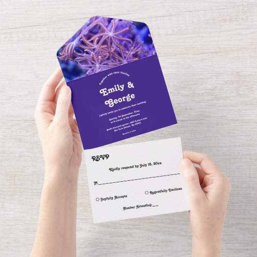 Elegant marinekoraalriffen Nautical Coastal Weddin All In One Uitnodiging (Afscheurbaar)