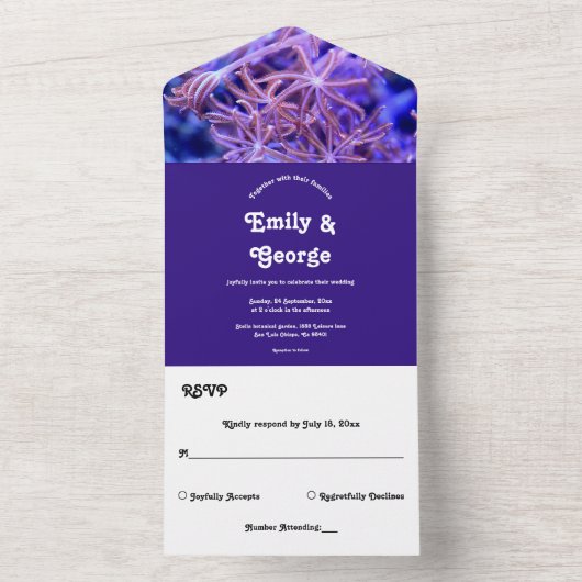 Elegant marinekoraalriffen Nautical Coastal Weddin All In One Uitnodiging (Binnen)