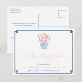 Elegant marineroze rozen huwelijk redden de datum briefkaart (Voorkant / Achterkant)