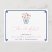 Elegant marineroze rozen huwelijk redden de datum briefkaart (Voorkant)