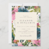 Elegant marineroze Waterverf botanisch huwelijk Kaart (Voorkant)