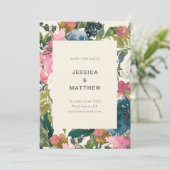 Elegant marineroze Waterverf botanisch huwelijk Save The Date (Staand voorkant)