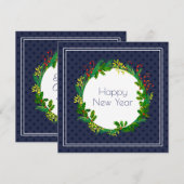 Elegant  marinesblauw Rustic Happy Nieuwjaar Feestdagenkaart (Voorkant / Achterkant)