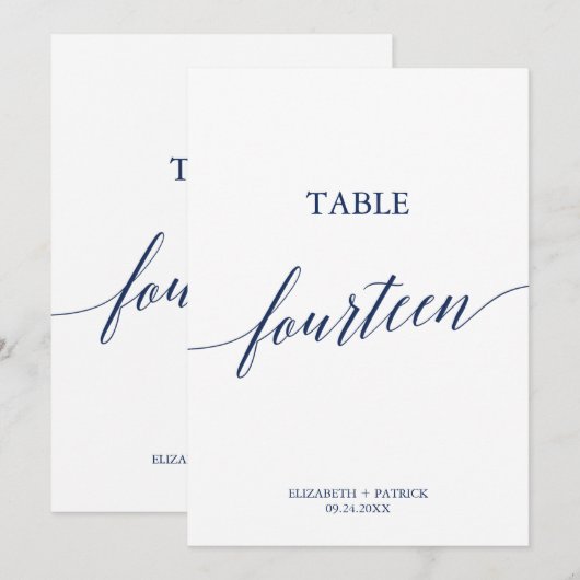 Elegant marinescalligrafie Tabel 14 Tabelnummer Kaart (Voorkant / Achterkant)
