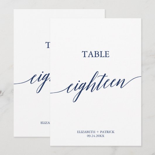 Elegant marinescalligrafie Tabel 18 Tabelnummer Kaart (Voorkant / Achterkant)