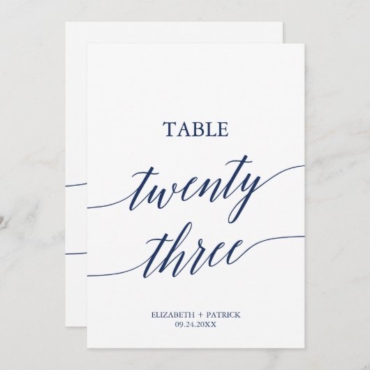Elegant marinescalligrafie Tabel 23 Tabelnummer Kaart (Voorkant / Achterkant)