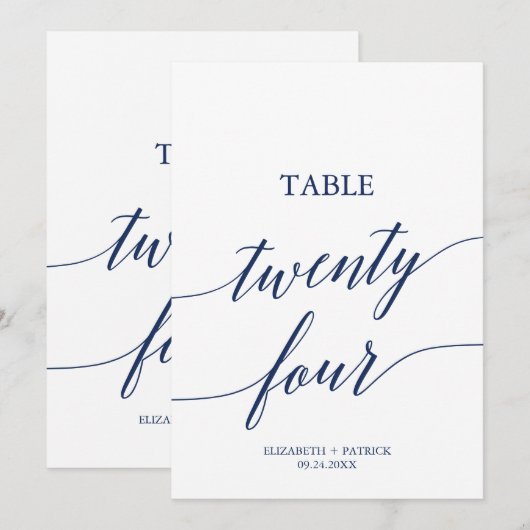 Elegant marinescalligrafie Tabel 24 Tabelnummer Kaart (Voorkant / Achterkant)