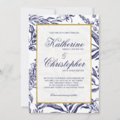 Elegant  marineschip Blue Gold Botanical Weddensch Kaart (Voorkant)