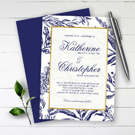 Elegant  marineschip Blue Gold Botanical Weddensch Kaart