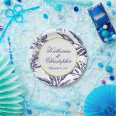 Elegant marineschip Blue Gold Botanical Weddensch Papieren Bordje (Feest)