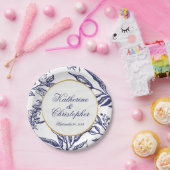 Elegant marineschip Blue Gold Botanical Weddensch Papieren Bordje (Feest)