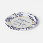 Elegant marineschip Blue Gold Botanical Weddensch Papieren Bordje (Gekanteld)