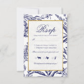 Elegant  marineschip Blue Gold Botanical Weddensch RSVP Kaartje (Voorkant)